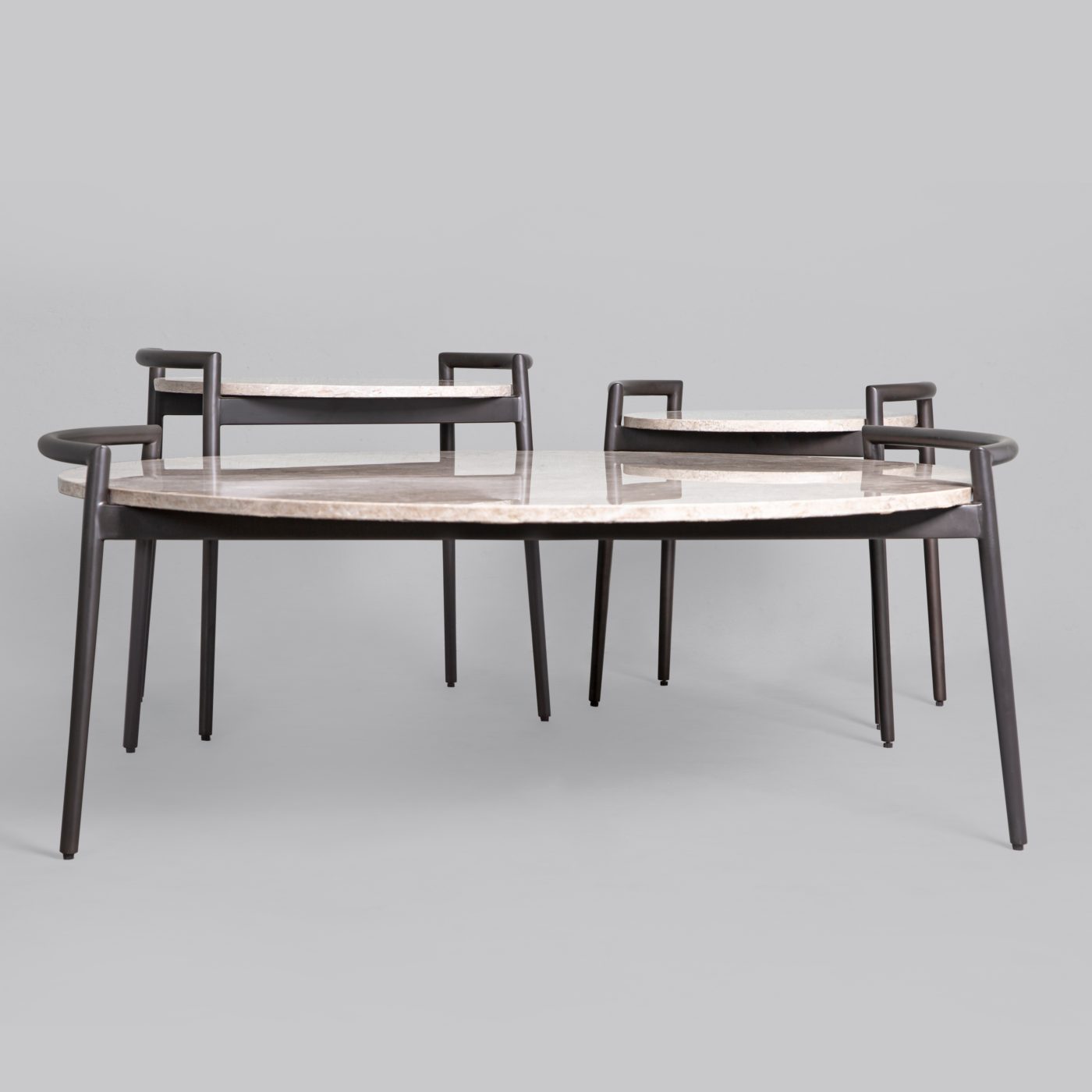 HANDLE 3-PC COFFEE TABLE - GUNMETAL
